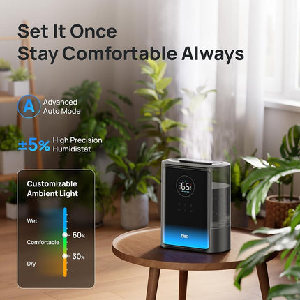 DREO 8L Smart Humidifiers for Bedroom 600ft�, 80H Runtime Warm&Cool Supersized Mist Humidifier for Large Room Indoor, Quiet Whole House humidifier for Baby, Plants, with Alexa/Google, Black, HM717S