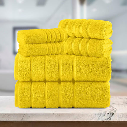 Elegant Comfort 4 Lines Viscose Stripe 6-Piece Premium Towel Set - 100% Turkish Cotton High Absorbent Luxury Bathroom Towels – Includes 2 Washcloths, 2 Hand Towels and 2 Bath Towels Set, Yellow