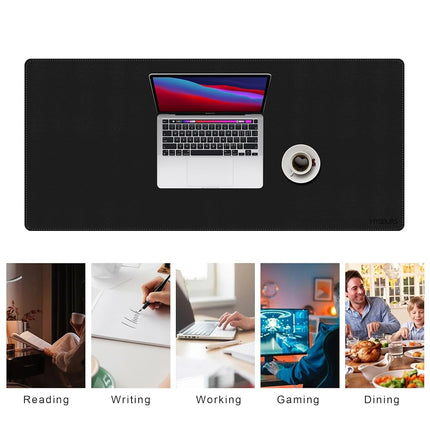 Mydours PU Leather Desk Pad, Non-Slip Gaming Mouse Pad with Suede Base, Large Desk Mats on The Top of Desks, 110x40cm Waterproof Computer Desk Blotter Protector (Black)