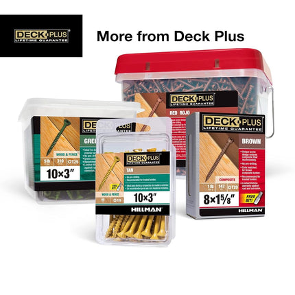 Deck Plus 2-1/2 Inch Epoxy Coated Exterior Wood and Fence Screws #10 x 2-1/2" Torx/Star Drive Included Coarse Thread, Outdoor Rust Resistant Decking Screw, Brown, 5 lb Box, 365 Pieces | 49012