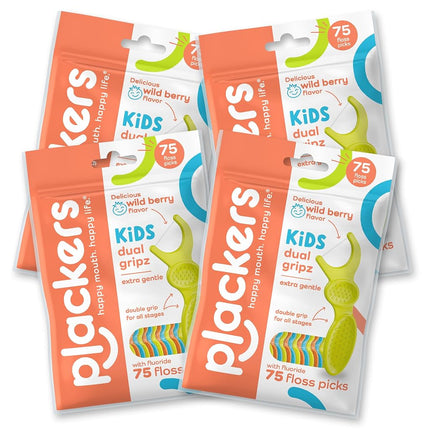 Plackers Kids Dental Floss Picks 75, Multicolor, Fruit Smoothie Swirl, Original Version, 300 Count (Pack of 4)