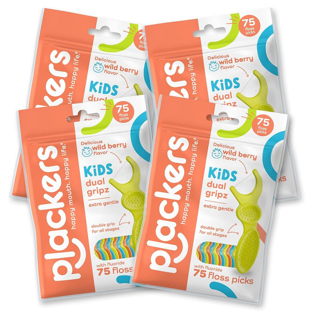Plackers Kids Dental Floss Picks 75, Multicolor, Fruit Smoothie Swirl, Original Version, 300 Count (Pack of 4)