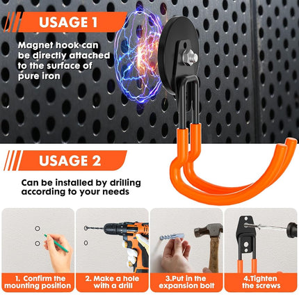 Lvoess Heavy Duty Storage Magnetic Utility Hooks Large Garage Magnet Hooks with Anti-Slip Coating for Metal Cabinet,Pegboard,Garage Shelve,Garden Tools (Orange4pro)
