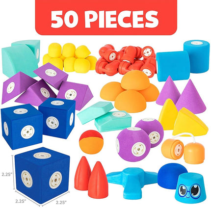Blockaroo Magnetic Foam Building Blocks - STEM Construction Toys for Boys and Girls, Soft Foam Blocks Develop Early Learning Skills, The Ultimate Bath Toys for Toddlers & Kids - 50 Piece Set