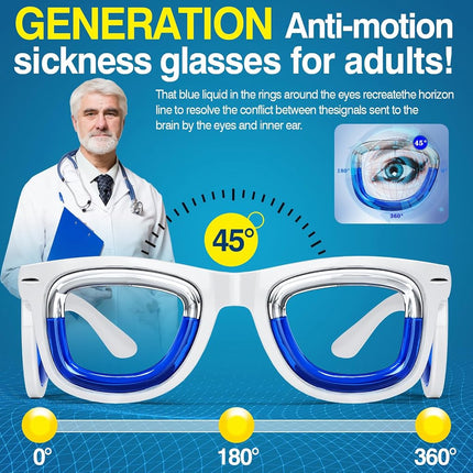 Hion 2 Pairs Adult Anti- Motion Sickness Smart Glasses, Ultra-Light Portable Nausea Relief Liquid Glasses, Carsickness Airsickness Seasickness Glasses, Travel/Cruise Essentials