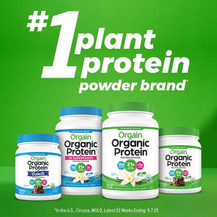 Orgain Organic Vegan Protein Powder, Vanilla Bean - 21g of Plant Based Protein, Low Net Carbs, Non Dairy, Gluten Free, Lactose Free, No Sugar Added, Soy Free, Kosher, 1.02 Pound (Packaging May Vary)