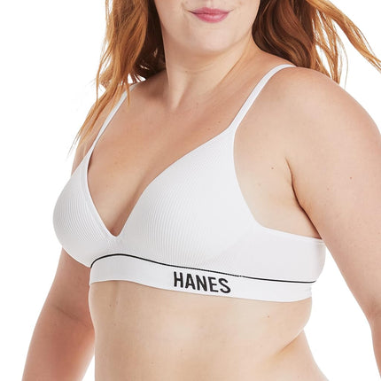 Hanes Womens Originals Wireless Seamless Rib Bralette, ComfortFlex Fit Wirefree Bra, White, S