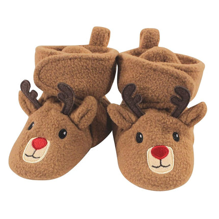 Hudson Baby Unisex Baby Cozy Fleece Booties with Non Skid Bottom, Reindeer, 18-24 Months