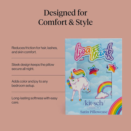 Kitsch x Lisa Frank Satin Pillowcase with Zipper for Hair & Skin, Softer Than Silk Pillow Cases Queen, Wrinkle-Free, Smooth and Cooling Satin Pillow Covers Standard/Queen Size 19x26 - MarkieTM