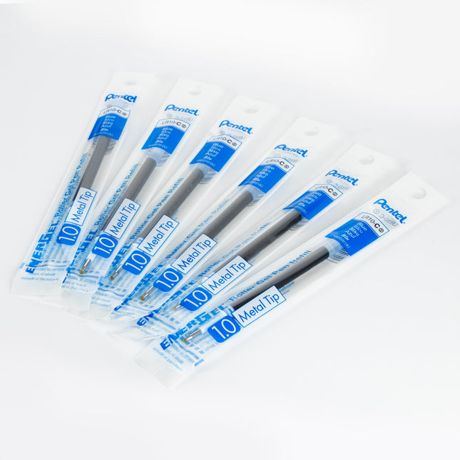Tinta de recarga Pentel - para bolígrafo de gel EnerGel, punta metálica de 1.0mm, trazo grueso, tinta azul, paquete de 6 recambios