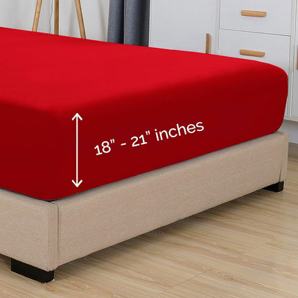Elegant Comfort 1500 Premium Hotel Quality 18-21 Inches Deep - Extra Deep Pocket Single Fitted Sheet for High Mattress, Luxury and Softest, Smart Pocket - Wrinkle Free, King, Red