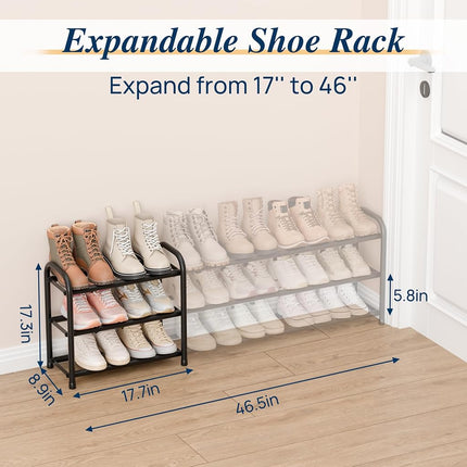 ENJOYBASICS 3 Tier Expandable Shoe Rack, Metal Small Shoes Shelf, Black