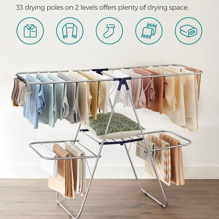 SONGMICS Clothes Drying Rack, Foldable 2-Level Laundry Drying Rack