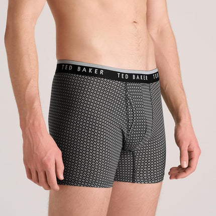 Ted Baker Men's Standard 4 Pack Cotton Stretch Boxer Briefs, Black Beauty/Geo/Grey Heather, Medium