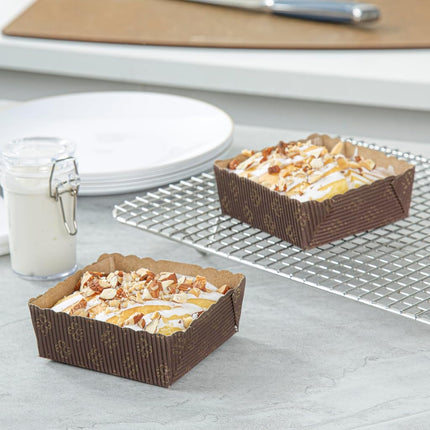 Restaurantware-Panificio Premium 4 Ounce Kraft Square Baking Cups, 100 Paper Baking Cups Perfect for Muffins, Cupcakes or Mini Snacks - Greaseproof, Rippled - Disposable and Sustainable