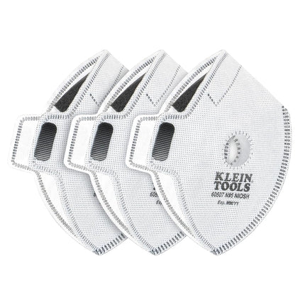 Klein Tools 60507 N95 Replacement Filters, 3-Pack, NIOSH Approved, Masks for Sanding, Hook and Loop Attachment, Anti-Fogging N95 Filters