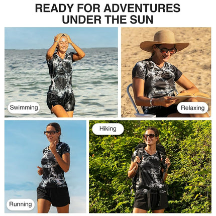 Kanu Surf Women's UPF 50+ Short Sleeved Active Swim Shirt Rashguard & Workout Top, Beach Girl Black, Small
