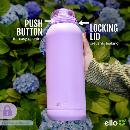 Bouteille d'eau en acier inoxydable Ello Cooper 946 ml avec paille et poignée de transport, double paroi et isolation sous vide, couvercle de verrouillage étanche avec bec en silicone souple, réutilisable, sans BPA, sauge