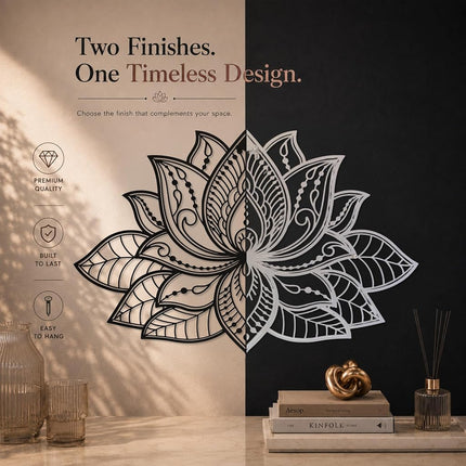 iwa concept 3D Mandala Metal Wall Decor | Lotus Flower Decoration for Homes | Bedroom Metal Wall Art | Office Decor | Living Room Decor | New Year Gift | (17" x 11" | 43 x 27.5 cm, Silver)