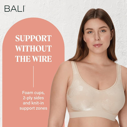 Bali Women's Wireless, Comfort Revolution Full-Coverage Wirefree Bra, Almond Tropic, M