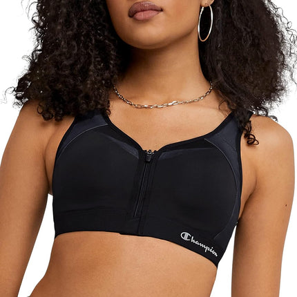 Champion Women's Motion Control Zip Sports Bra, Black, 36DD