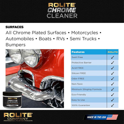 Rolite Chrome Cleaner (1lb) for All Chrome Plated Surfaces. Motorcycles, Automobiles, Boats, RVs, Bumpers and Much More