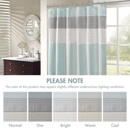 Madison Park Amherst Rideau de douche de salle de bain en fausse soie à rayures, rideaux de bain modernes en microfibre, 72x72 pouces, Aqua