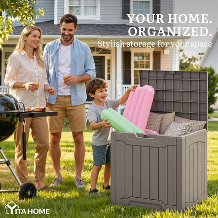 YITAHOME 31 Gallon Outdoor Storage Box, Resin Deck Box and Waterproof Package Delivery Box for Gardening Tools, Pool Supplies, Patio Furniture, Lockable, Taupe