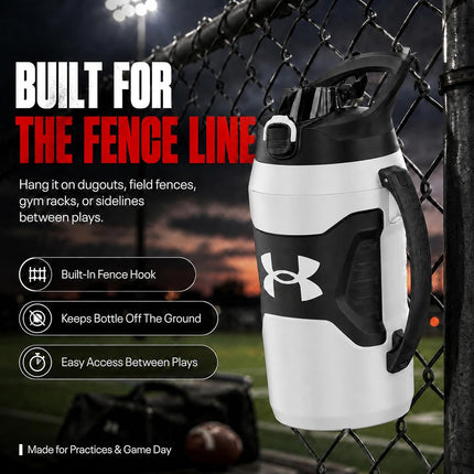 Under Armour 64oz Insulated Water Bottle with Handle, Foam Insulated & Leak Resistant, Sports Water Jug, Fence Hook, Dishwasher Safe, Black / Pitch Gray, for Baseball, Football & More