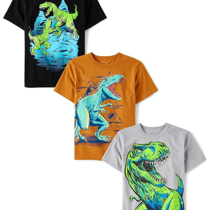 The Children's Place Boys' Dino Short Sleeve Graphic T-Shirts, Multipack, Dino Brawl/Dino/T-rex, XX-Large