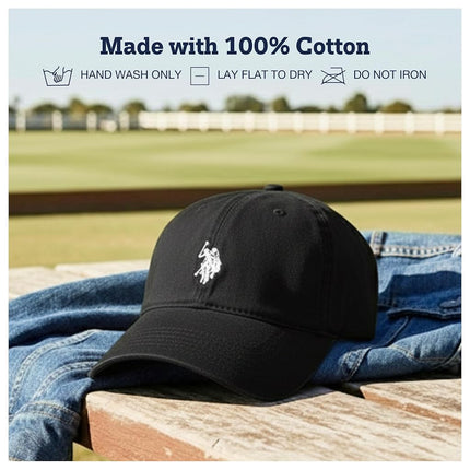 U.S. POLO ASSN. Concept One Small Polo Pony Logo Baseball Hat, 100% Cotton, Adjustable Cap, Black