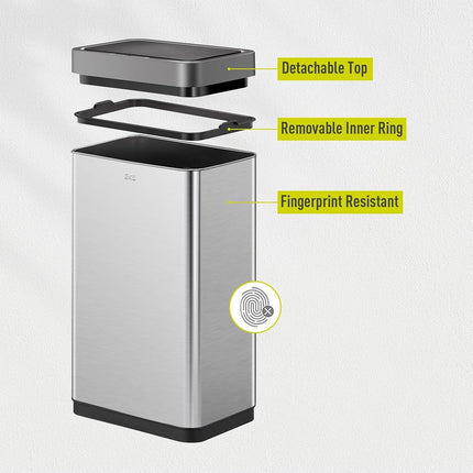 EKO Mirage X 80L Automatic Sensor Bin, Large Stainless Steel Kitchen Rubbish Bin, Touchless Motion Sensor Trash Can with Soft-Close Lid, Fingerprint-Resistant Design for Home or Office