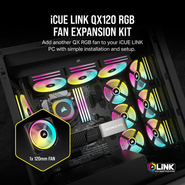Corsair iCUE LINK QX120 RGB 120mm Magnetic Dome RGB Single Fan - Black