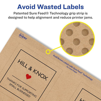 Avery Kraft Brown Square Labels with Sure Feed, 2.75" x 2.75", 300 Kraft Brown Labels, Print-to-The-Edge, Laser/Inkjet Printable Labels