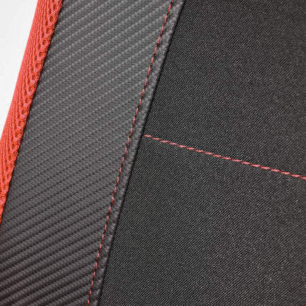Flying Banner car seat Covers Quality Carbon Fiber Air Mesh Fabric Sport Low High Back Bucket Back Pocket Arm Rest (2 Fronts - High Bucket, Red)