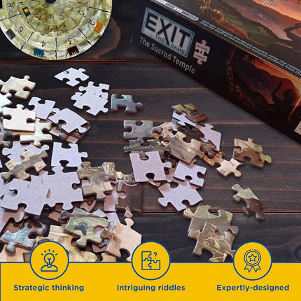 THAMES & KOSMOS Exit: The Sacred Temple (with Jigsaw Puzzles) | Exit: The Game - A Kosmos Game | Family-Friendly, Jigsaw Puzzle-Based at-Home Escape Room Experience for 1 to 4 Players, Ages 10+