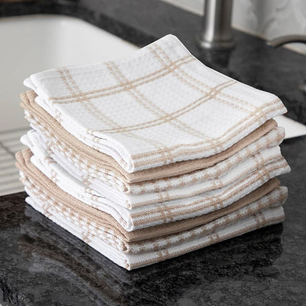 T-FAL Premium Waffle Dish Cloths: Highly Absorbent, Super Soft Long Lasting - 100% Cotton, 12"x13" Towel for Cleaning & Drying, (8-Pack), Sand