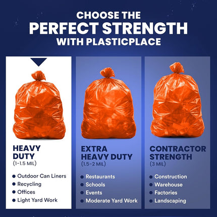 Plasticplace 55-60 Gallon Trash Bags │ 1.2 Mil │ Orange Heavy Duty Garbage Can Liners │ 38” x 58” (50 Count)