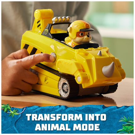 PAW Patrol Jungle Pups, Vehículo Rinoceronte de Rubble, Camión de Juguete con Figura de Acción Coleccionable, Juguetes para Niños y Niñas de 3 Años en Adelante