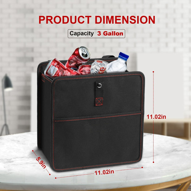 Simple Deluxe Car Trash Can with Storage Pockets, Leak-Proof Garbage Can with Adjustable Straps, Collapsible, Portable and Waterproof Trash Bag, 3 Gallon, Black