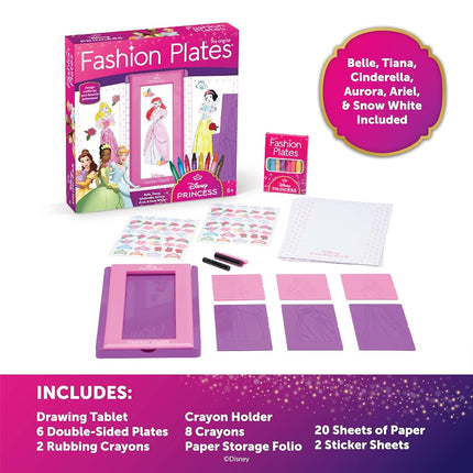 PlayMonster Fashion Plates Disney Princess – Mix-and-Match Drawing Kit, Arts and Crafts, Coloring, Art Supplies, Craft Supplies, Stencils, Crayons Included, Create Your Own Designs, Ages 6+