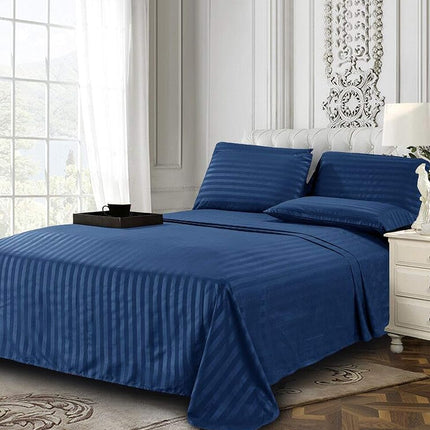 Elegant Comfort Luxury Soft Bed Sheets Dobby Stripe 1500 Premium Hotel Quality Microfiber Softness Wrinkle and Fade Resistant (6-Piece) Bedding Set, Full, Sapphire Blue