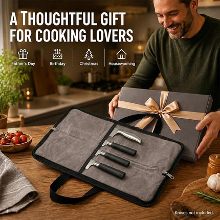 QEES Knife Roll,Heavy Duty Knife Bag,Waxed Canvas knife Case with 4 Slots For Knives & Kitchen Tools,Chef Knife Bag With Handle.Portable Knife Roll Bag For Chefs Culinary Traveling.Knives Pouch