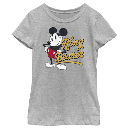 Camiseta con cuello redondo para niña con anillas de personajes de Disney de Mickey, color gris jaspeado deportivo, pequeña