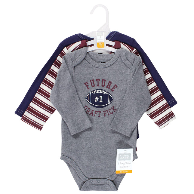 Hudson Baby Unisex Baby Cotton Bodysuits, Blue Football, 3-6 Months