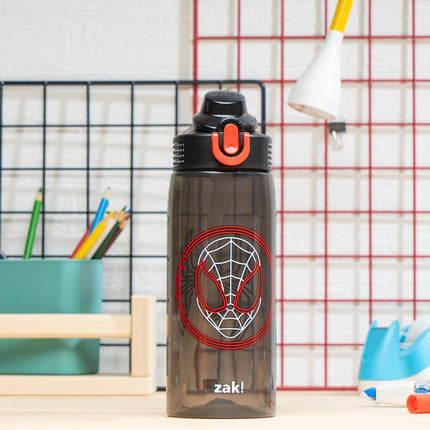 Zak Designs Marvel Spider-Man Sage Water Bottle for School or Travel, 10oz Durable Plastic Water Bottle with Straw, Handle and Leak-proof, Pop Up Spout Cover (Miles Morales)