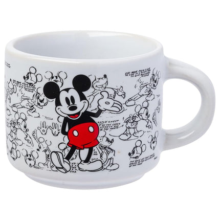 Silver Buffalo Disney Mickey Mouse Vintage Sketches Juego de 4 Tazas de Espresso Apilables de Cerámica, 3 Onzas