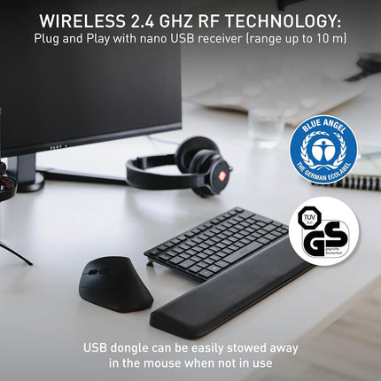 CHERRY MW 4500 LEFT, Ergonomic Vertical Mouse for Left-Handers, Wireless (2.4 GHz RF), 3-Stage Adjustable Resolution up to 1200 Dpi, Battery-Powered, Black