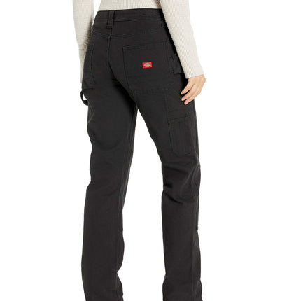 Pantalón de carpintero Dickies de pato elástico con doble parte delantera para mujer, negro lavado, 8