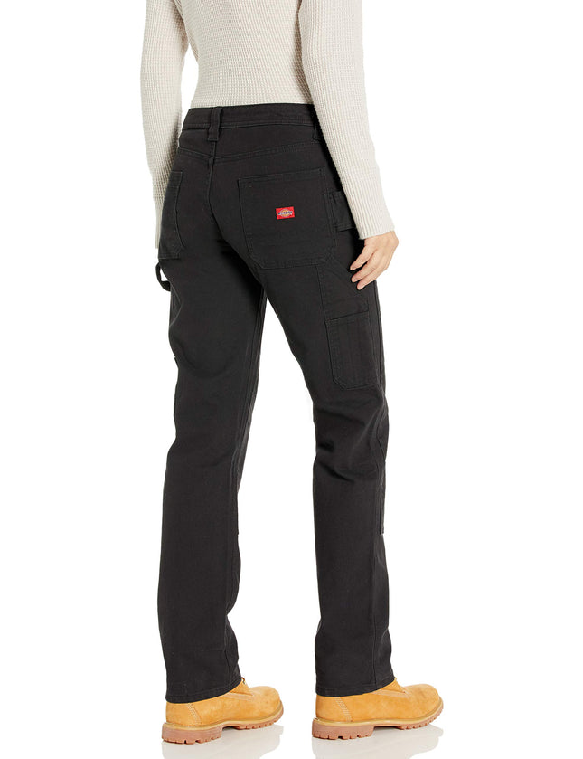 Dickies Women's Stretch Duck Double Front Carpenter Pant, Rinsed Black, 4